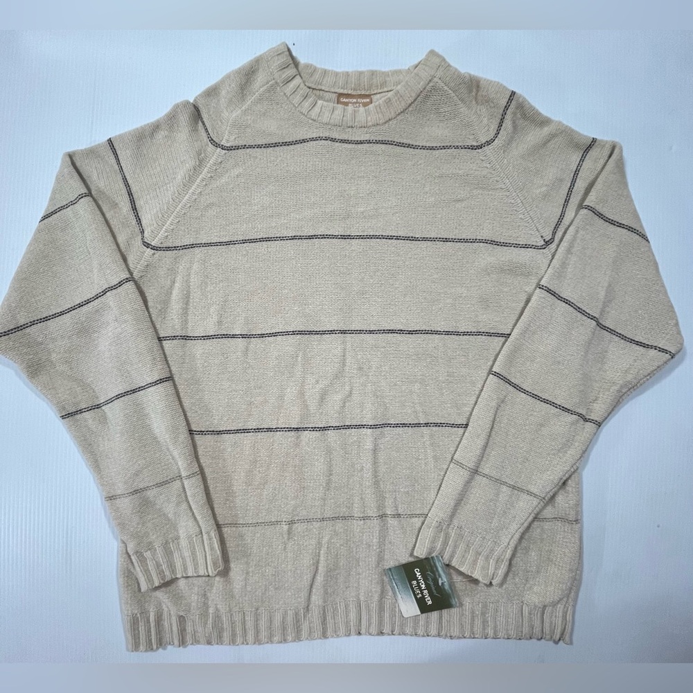 Canyon River Blue Sears Beige Striped Soft Sweater Size XL New With Tags